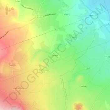 Augeac topographic map, elevation, terrain