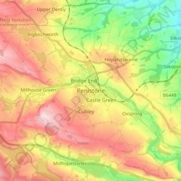 Penistone topographic map, elevation, terrain