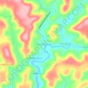 Bheemanady topographic map, elevation, terrain