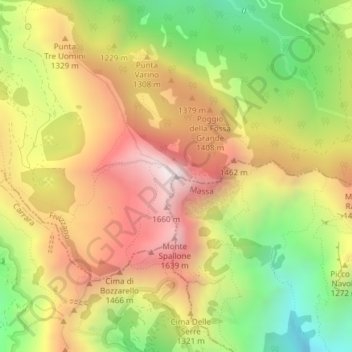 Monte Sagro topographic map, elevation, terrain