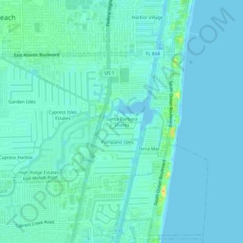 Santa Barbara Shores topographic map, elevation, terrain