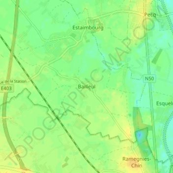 Bailleul topographic map, elevation, terrain