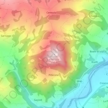 Monte Pillerone topographic map, elevation, terrain