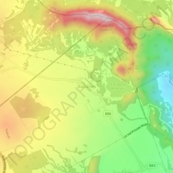Bananes topographic map, elevation, terrain