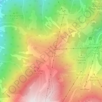 Sella della Turra topographic map, elevation, terrain