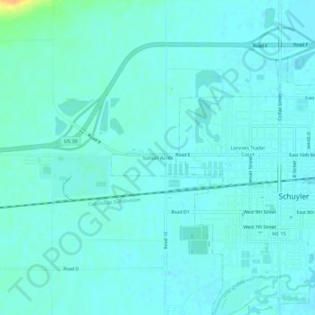 Sunset Acres topographic map, elevation, terrain