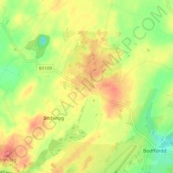 Llynfaes topographic map, elevation, terrain
