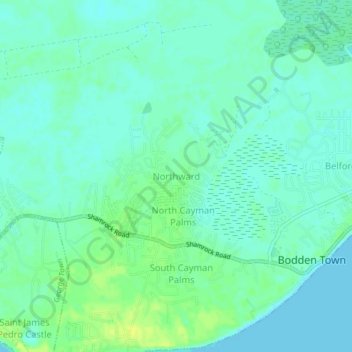 Northward topographic map, elevation, terrain