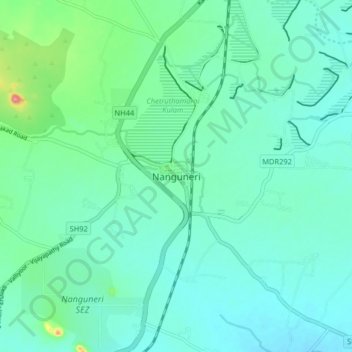 Nanguneri topographic map, elevation, terrain