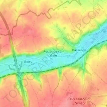 Roclenge-sur-Geer topographic map, elevation, terrain