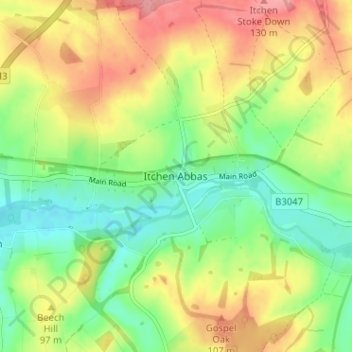 Itchen Abbas topographic map, elevation, terrain