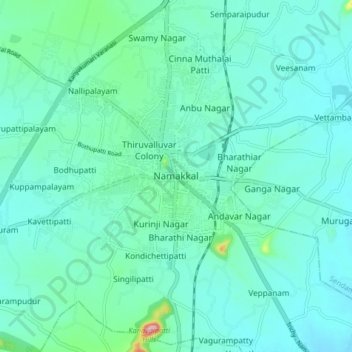 Namakkal topographic map, elevation, terrain