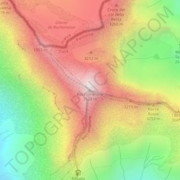 Rocciamelone topographic map, elevation, terrain