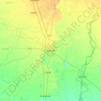 Karnal topographic map, elevation, terrain