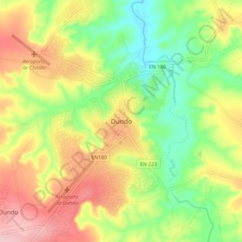 Dundo topographic map, elevation, terrain
