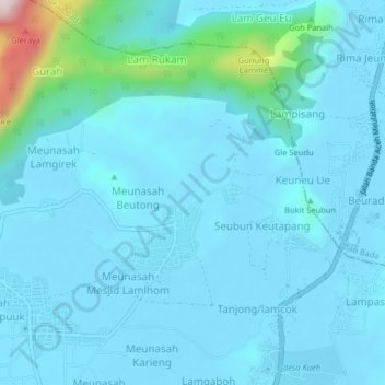 Lambaro Seubun topographic map, elevation, terrain
