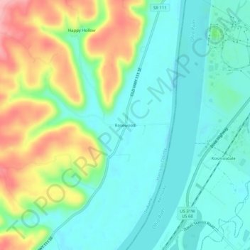 Rosewood topographic map, elevation, terrain
