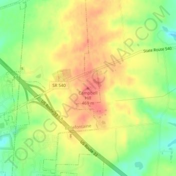 Campbell Hill topographic map, elevation, terrain