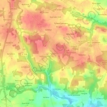 Kergueris topographic map, elevation, terrain