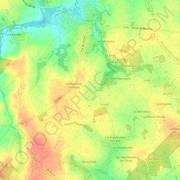 Le Pontreau topographic map, elevation, terrain