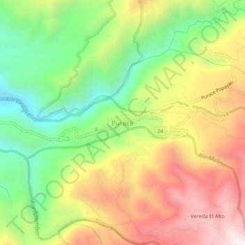 Puracé topographic map, elevation, terrain