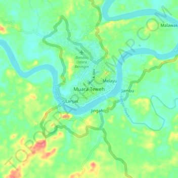 Muara Teweh topographic map, elevation, terrain