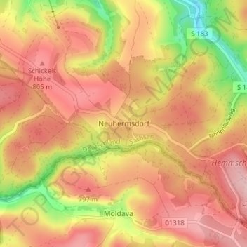 Neuhermsdorf topographic map, elevation, terrain