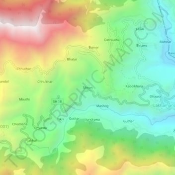 Silwan topographic map, elevation, terrain