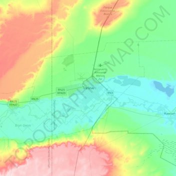 Trelew topographic map, elevation, terrain