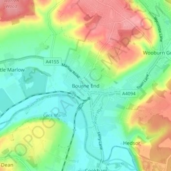 Bourne End topographic map, elevation, terrain