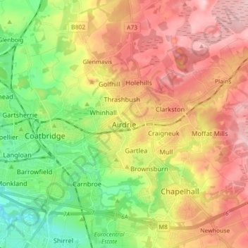 Airdrie topographic map, elevation, terrain