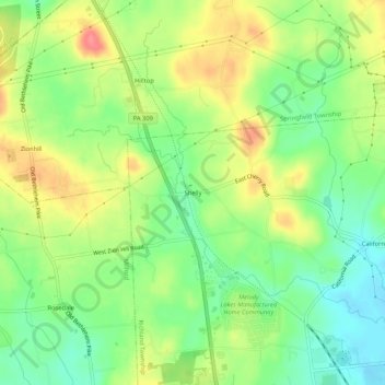 Shelly topographic map, elevation, terrain