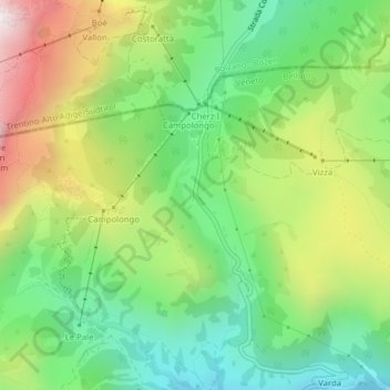 Passo Campolongo topographic map, elevation, terrain