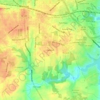 Oakland topographic map, elevation, terrain