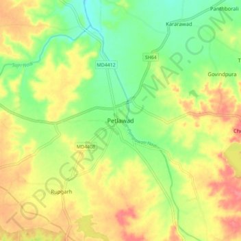 Petlawad topographic map, elevation, terrain