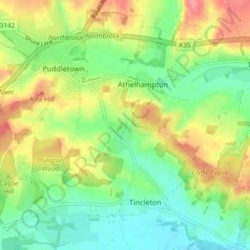 South Admiston topographic map, elevation, terrain