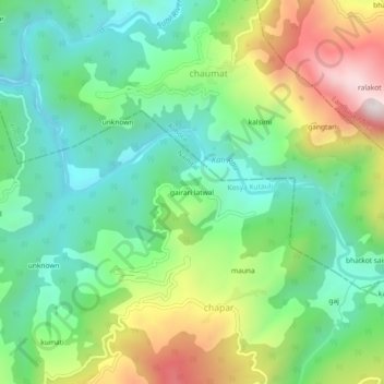 gairari latwal topographic map, elevation, terrain