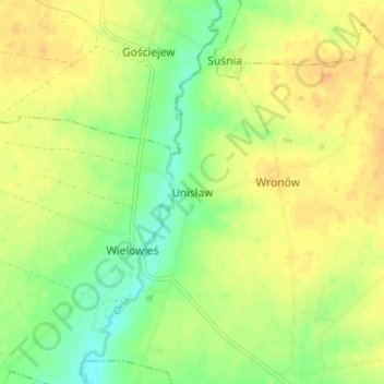 Unisław topographic map, elevation, terrain