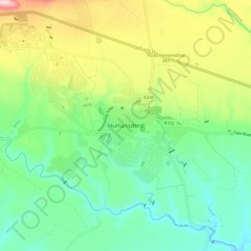 Humansdorp topographic map, elevation, terrain