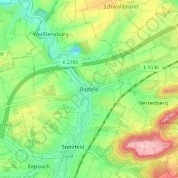 Bitzfeld topographic map, elevation, terrain