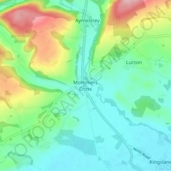 Mortimers Cross topographic map, elevation, terrain
