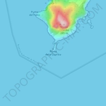 Punta della Guardia topographic map, elevation, terrain