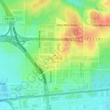 Otay Mesa topographic map, elevation, terrain