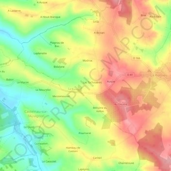 Cazeneuve topographic map, elevation, terrain