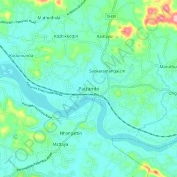 Pattambi topographic map, elevation, terrain