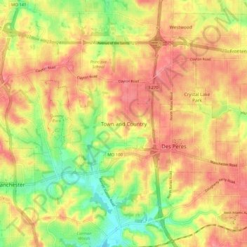 Town and Country topographic map, elevation, terrain