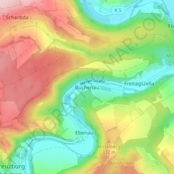 Buchenau topographic map, elevation, terrain
