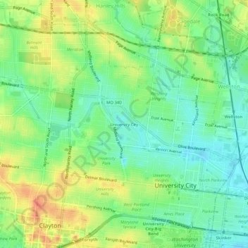 University City topographic map, elevation, terrain