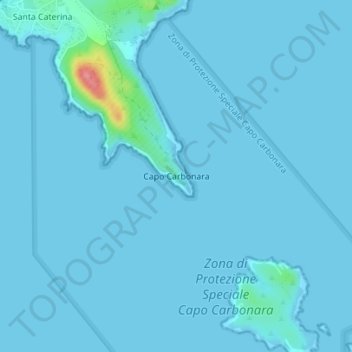 Cape Carbonara topographic map, elevation, terrain