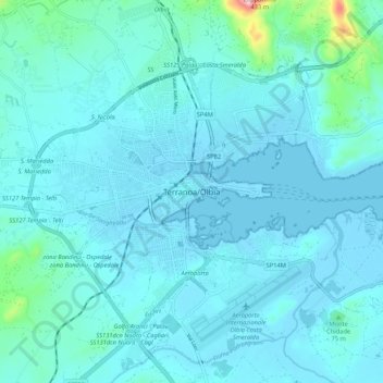 Olbia topographic map, elevation, terrain